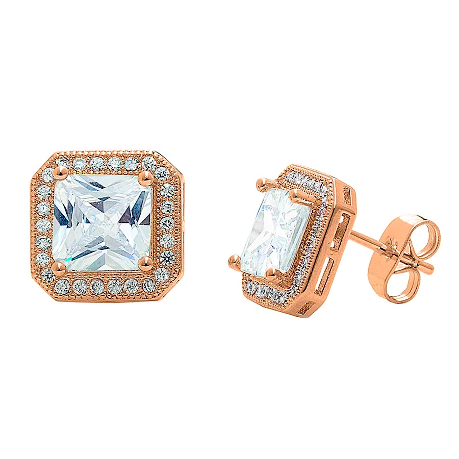 Norah 18k White Gold Plated Princess Cut Cz. Rose Gold Color